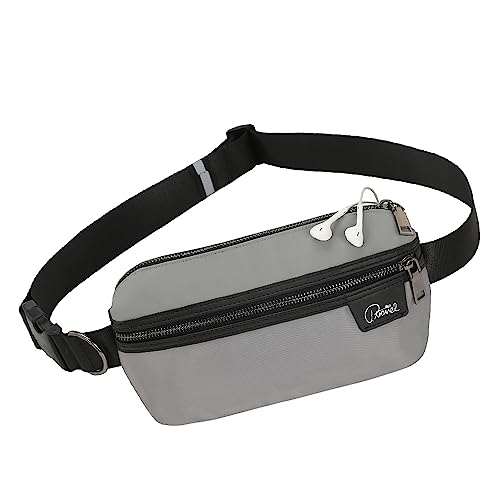 Tuscall Riñonera de Cintura Hombre Mujer con Tecnología RFID e 4 Bolsillos con Cremallera, cinturón Ajustable, Bolsa para Entrenamiento al Aire Libre, Viajes, Casual, Marcha Bici (Gris)