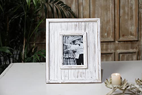 Vintage White Picture Frames 5 X 7 Made Of Solid Wood, Handmade Distressed Finish Rustic Tabletop Photo Frames, Big Wooden Frame Both For Table And Wall Mounted With High Definition Glass #TOP5