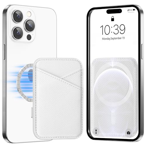 Image of Miroddi for MagSafe Wallet, Leather Magnetic Card Holder for iPhone 16 /15 /14 /13 /12 Series, 0.12 inch Invisible Ultra-Thin Magnetic Phone Wallet, 2 Independent Card Slot, RFID Blocking, Carbon Fiber White