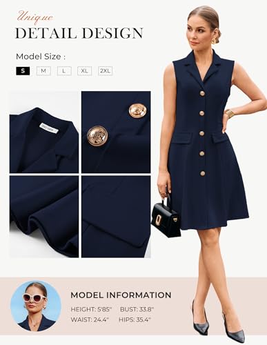 Image of GRACE KARIN Work Dresses for Women 2026 Sleeveless Button Business Midi Dress Notch Lapel V Neck Formal Office A Line Dresses