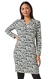 Roman Leaf Print Cocoon Stretch Dress for Women UK Ladies Autumn Everyday Winter Holiday Notch Neckline Comfy Long Sleeve Soft Midi Length Frock Desk to Dinner Gowns - Teal - Size 14