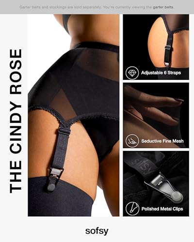 Image of sofsy Premium High-Waist Mesh Garter Belt | 6-Strap Suspender Lingerie for Women's Thigh High Stockings with Metal Clips