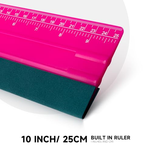 Image of FOSHIO Professional Squeegee for Vinyl, Decals, Sticker Paper, Wallpaper, Window Film, Craft, Suede Felt Squeegee Smoothing Tool with Ruler, Pink (10 inches)