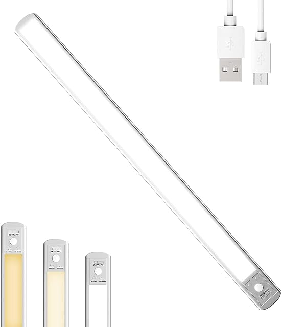 Under Cabinet Light, Epicflare 60cm Wireless LED Battery Rechargeable Cupboard Lights, Dimmable Motion Sensor Night Light with Magnetic Stick on Anywhere for Closet Wardrobe Kitchen Garage