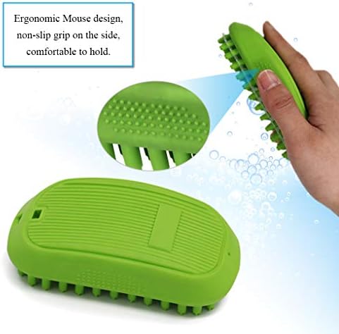 Pets Bath Massage Brush for Dog Shower with Transparent baffle Easy to Remove Shed Hair Bath Grooming Comb Tools Made of Soft Rubber (Green)