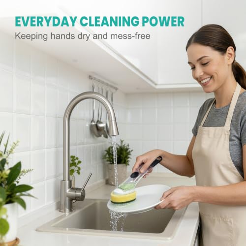 Image of Dish Wand with Handle,Non-Scratch Dishwand Refills Replacement Sponge Heads