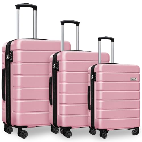 Image of KEYTANG 3-Piece Hardshell Luggage Set(20 /24 /28), Lightweight Expandable Suitcase with TSA Lock and Double Spinner Wheels, 20% Expansion for Extra Packing, Carry-On and Checked Bags, Pink