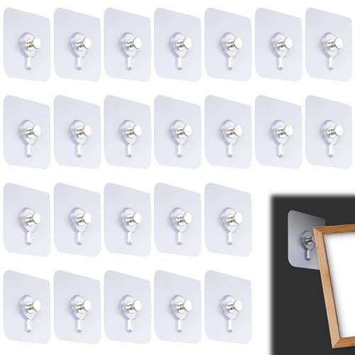 Image of 24 Pcs Adhesive Wall Hooks, Wall Hangers Without Nails No-Trace Transparent Waterproof Heavy Duty Picture Hangers Without Nails for Kitchen Bathroom Home Office