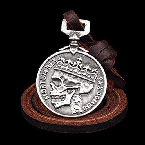 Classic Coin Brown Leather Pendant Necklace Skull Steampunk Chunky Pendants Jewelry for Men3