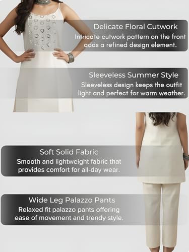Image of GRECIILOOKS Women Ethnic Sleeveless Kurti Sets|Stylish Cotton Suit Set for Womens , Festival Kurta Set's|Party Outfit Traditional Dress for Woman|Comfortable Two Piece Outfit for Office, Casual & Daily Use