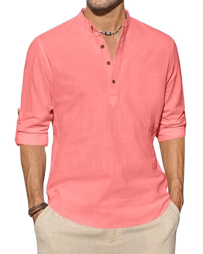 Image of Zombom Men's Cotton Blend Solid Full Sleeve Short Kurta Shirt with Mandarin Collar