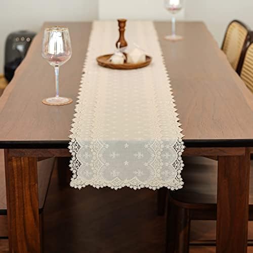 LACELY Inicia Cotton Lace Table Runner 12 × 86 inch Embroidered for Easter Holiday Wedding Picnic Daily Dining Tables White Decor (Cotton, 12"×86" (31cm×220cm))