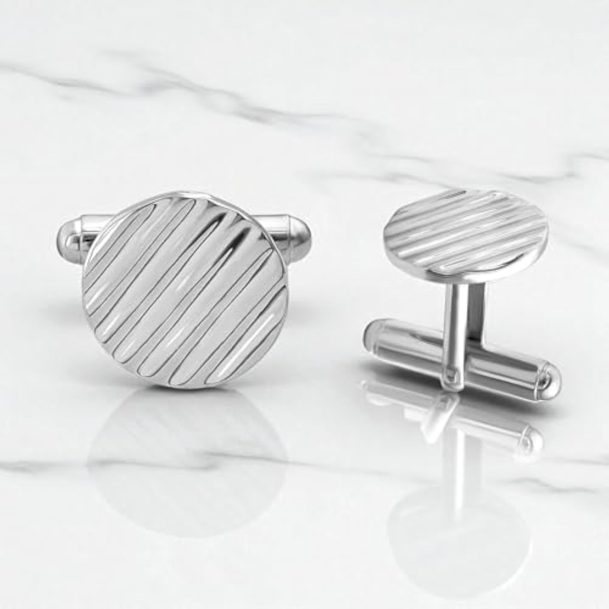 925 Sterling Silver Ribbed Cushion Cufflinks for Men