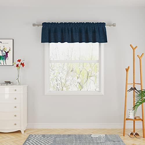 UPOPO Navy Blue Valance Curtains 14 inches Long Linen Textured Curtain Toppers Valance Living Room Kitchen Short Small Mini Bedroom Window Curtain Valances 1 Panel Rod Pocket 72"x14"