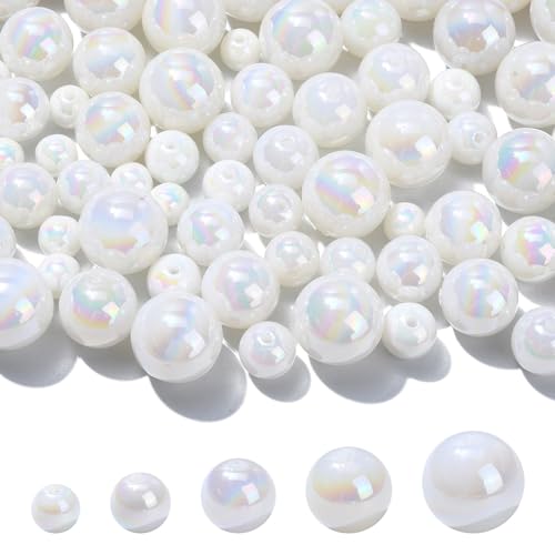 UR URLIFEHALL 100 Pcs 5 Styles ABS Plastic Imitation Pearl Round Beads White Faux Pearl Beads for Jewellery Crafts Bagchain Keychain Decor