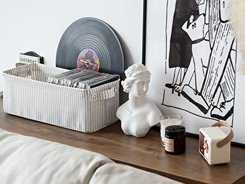 StorageWorks Narrow Storage Baskets, Long Storage Boxes for Wardrobe Organising, Slim Storage Boxes with Handles, Decorative Shelf Baskets for Living Room Counter, Grey and White Stripes, 2-Pack - Cosy Home Interiors StorageWorks Narrow Storage Baskets, Long Storage Boxes for Wardrobe Organising, Slim Storage Boxes with Handles, Decorative Shelf Baskets for Living Room Counter, Grey and White Stripes, 2-Pack - Image 2