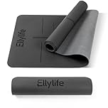 Ellylife Tappetino Yoga, Extra Spesso 5mm Yoga Mat, Antiscivolo in Gomma Naturale e Eco PU Opaco con Cinghia, Con Guide di Allineamento, Resistente agli Strappi, per Yoga, Pilates e Fitness