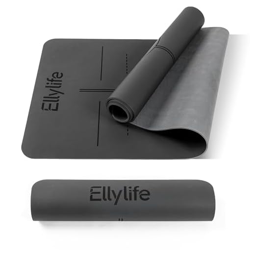 EllyLife Esterilla Yoga Antideslizante con Marcas de Alineación, Caucho Natural y Eco PU Mate, Extra Gruesa Duradera Yoga Mat, con Correa para Pilates, Yoga, Ejercicio y Hot Yoga