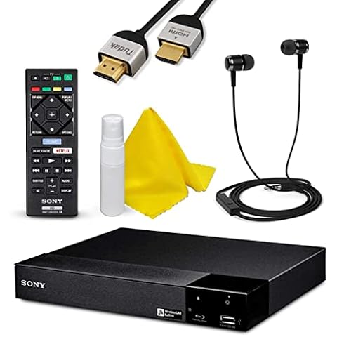 Sony BDP-BX370 / BDP-S3700 Blu-Ray Disc Player with Built-in Wi-Fi | HD Blu-ray Disc Playback, Bundle Incl. Remote Control, Cleaning Kit, High Speed HDMI Cable, Ear Buds Cover