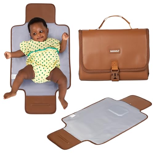 BabbleRoo Baby Changing Pad – Comfortable Portable Changing Pad, Compact, Fits in Any Diaper Bag – Lightweight and Soft with Cute Designs, Convenient Pockets, Extra Head Support – Brown
