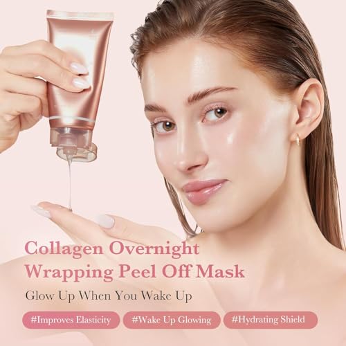 Image of Medicube Collagen Overnight Wrapping Peel-Off Facial Mask, Elasticity & Hydration Night Care, Hydrolyzed Collagen Mask for Firming, Anti-Aging & Glowing Skin, Korean Skincare (2.53 fl. oz / 75ml)