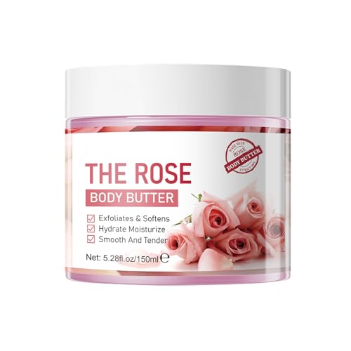 Grospe Rose Body Butter for Dry Skin with Natural Rose Oil Exfoliates & Softens Hydrate Moisturize Smooth And Tender - 5.28 FL OZ