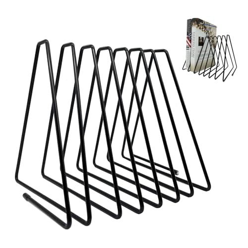 FEIQIAO Scaffalatura telescopica regolabile per libri a triangolo, organizer per raccoglitori in filo, organizer decorativo da scrivania (nero, 7 griglie)