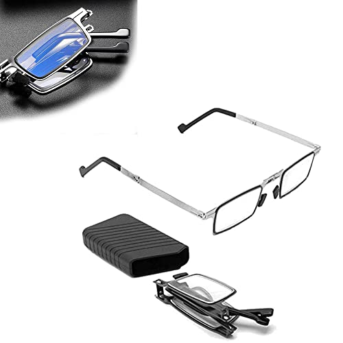 YYDS Lunettes de Lecture Pliables sans vis en Titane Ultra léger, Lunettes de Lecture HD rétro Anti-Bleues d'âge Moyen et âgées, Lunettes Anti-Fatigue oculaire Unisexe avec étui (Square,+3.5) Cover