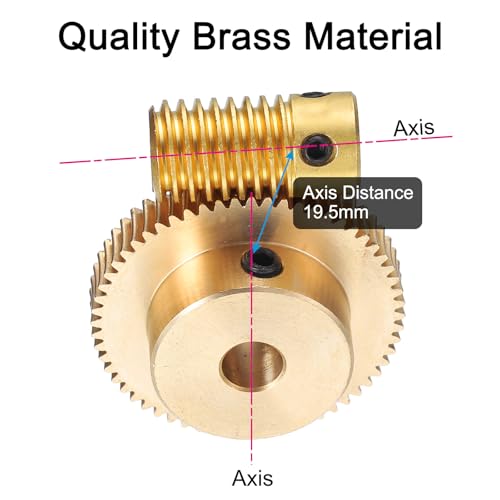 Image of uxcell Worm Gear Set - 0.5 Module 60:1 Reduction Rate 3mm Hole Dia Gear Shaft and 6mm Hole Dia Gear Wheel 60T Drive Gear Box (Brass)