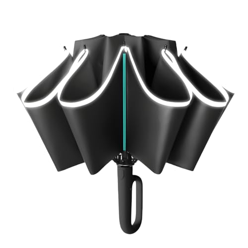 Regenschirm groß, 10 Rippen,Sturmfest –Automatisches Öffnen/Schließen, Golf Umbrella, Freien UV Schutz Faltender Sonnenschirm Taschenschirm UPF 50, Karabinergriff für Herren und Damen (Schwarz)