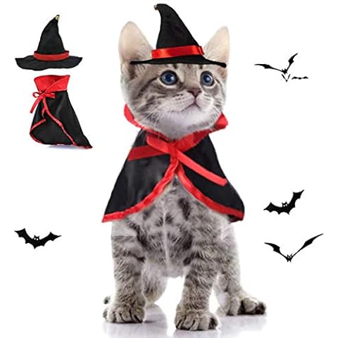 Tealots Pet Halloween Costumes, Cats Puppy Vampire Costume Cloak, and Witch Hat Outfits, Holiday Cosplay Party Small Dogs Apparel Funny Clothes (Cat Vampire Cloak) Cover