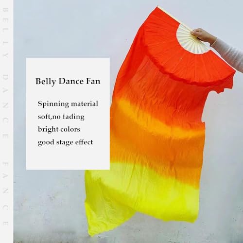 TMZAQH Artificial Silk Belly Dance Bamboo Fans Veils Colors1 Pair 180 * 90cm (Left+Right) (Red Yellow Red) by TMZAQH - Image 4