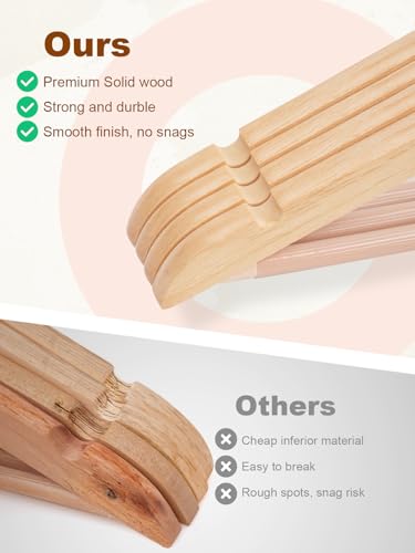 HOUSE DAY Bulk Wooden Hangers 2000 Pack(100 Cases, 20 Pack/Case), Solid Wood Hanger with Non Slip Pant Bar, Heavy Duty Wooden Coat Hanger for Closet, Smooth Wood Clothes Hangers for Shirts, Natural