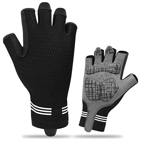 REETEE Cycling Gloves Half Finger Bicycle Gloves Mountain Road Bike Gloves Anti-slip Gel Shock-absorbing Pad Breathable MTB Gloves, Fingerless Bike Riding Mitts for Men & Women (black, XL) Cover