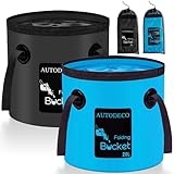 AUTODECO 5 Gallon Collapsible Bucket 2 Pack Water Container Portable Wash Basin for Fishing Camping Car Washing Hiking 20L Blue and Black