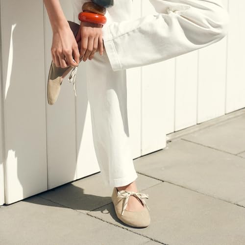 Women's Suede Ballet Flats Round Toe Lace-up Mary Jane Ballerina Shoes Casual Comfortable Dress Flat Shoes2