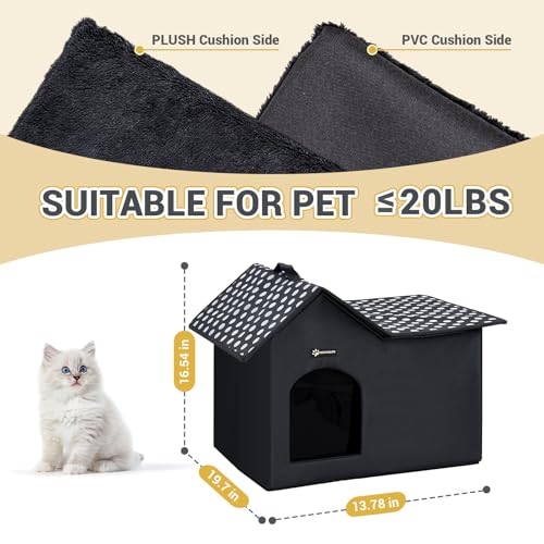 MIU Color Outdoor Cat House, Upgraded Large Double Roof Weatherproof Cat House for Outdoor Cats, Insulated Wild Cat Shelter with Removable Soft Padding, Easy to Assemble,20" x 13.8" x 16" inch - Image 6