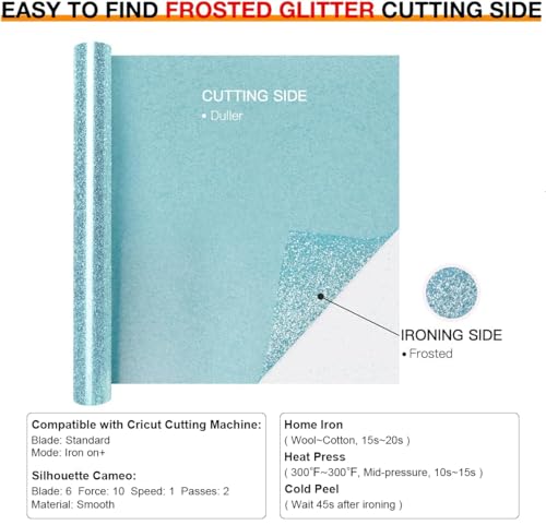 Image of HTVRONT Glitter HTV Heat Transfer Vinyl Rolls - 10 inch x 8ft Blue Glitter HTV Vinyl for Shirts, Blue Glitter Iron on Vinyl for All Cutter Machine - Easy to Cut & Weed for Heat Vinyl Design