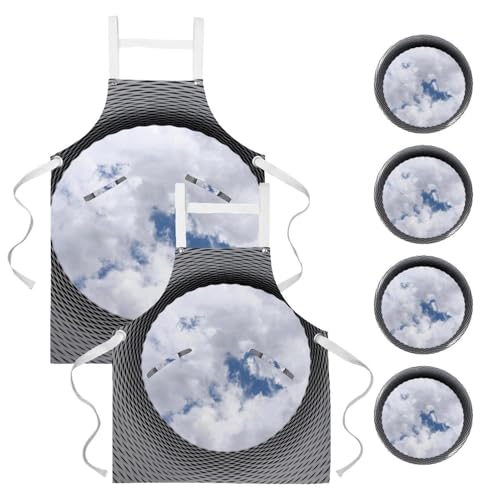 Tablier de cuisine lot de 2 pour service et pâtisserie - Gris et noir ajustable