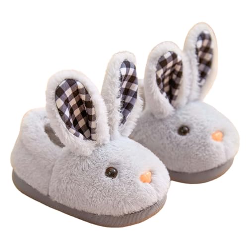 Generisch Zapatillas de casa modernas y dulces para otoño e invierno para niñas con fondo plano, suaves, cálidas y cómodas, de un solo color, forma de conejo de dibujos animados, gris, 33