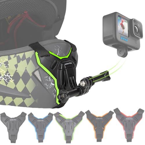 Action Pro™ Motorcycle Helmet Chin Strap Mount Compatible with GoPro Hero 12, 11, 10, 9, 8, 7, (2018), 6, Hero Black, Insta 360, Session, Xiaomi Yi, SJCAM (Green)