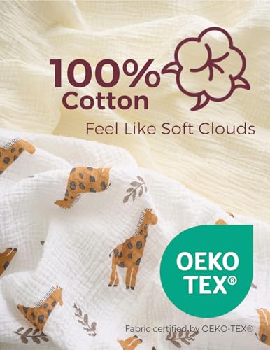 Image of Momcozy Muslin Standard Fitted Crib Sheets, 52 inchx28 inch, 2 Pack Soft Breathable Natural Cotton Baby Mattress Sheet, 360 Mattress Wrapping No Slip Boys Girls Neutral Toddler Bed Sheet, Bravery Giraffe