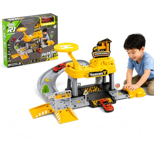 Image of WISHKEY Car Launcher Toys for Kids Parking Lot Toy for Kids 3+ Years, DIY Engineering Garage Playset with Die-Cast Car, Building Track, Launcher, Pretend Play Activity, Birthday Gift for Boys Yellow