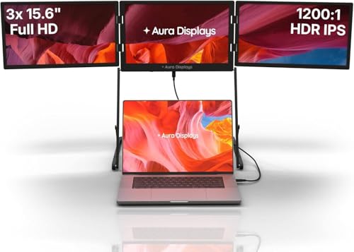Image of Triple Screen Laptop Extender 15.6 inch 1080p IPS, Portable Monitor with USB-C & HDMI, Compact Laptop Monitor Extender for Office and Remote Work