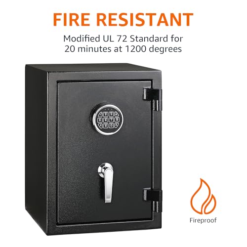 Image of Amazon Basics Fire Safe with Programmable Electronic Keypad, 1.24 Cubic Feet, 14-Gauge Steel, UL 72 Compliant, 14.2 inchW x 13.8 inchD x 19.7 inchH, Black, for Documents and Valuables
