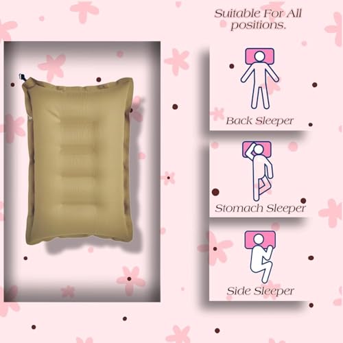 Image of Portable Travel Neck Pillow for Men & Women | Soft Inflatable Air Headrest for Plane, Flight, Bus, Car & Office Use | Ultralight Comfort Pillow | No Pump Needed | Brown (Pack of 1)