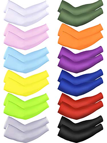 Bememo 12 Pairs UV Sun Protection Arm Sleeves for Men Women to Cover Arms Cooling Ice Silk Breathable Compression Sleeves for Men Golf Outside Sports Work