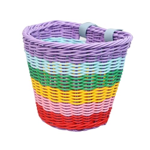 Sarkoyar Kids Bike Basket Bright Color Handwoven Cycle Basket Cute Bicycle Basket for Girls Toddler Tiny Tricycle Front Basket Bike Accessories Multicolor