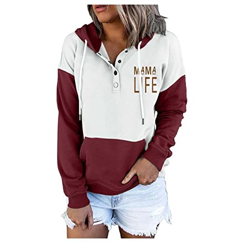 Toeava Long Sleeve Hoodies for Women,Drawstring Pocket Sweatshirts Color Block Letter Printed Winter Pullover Sweater