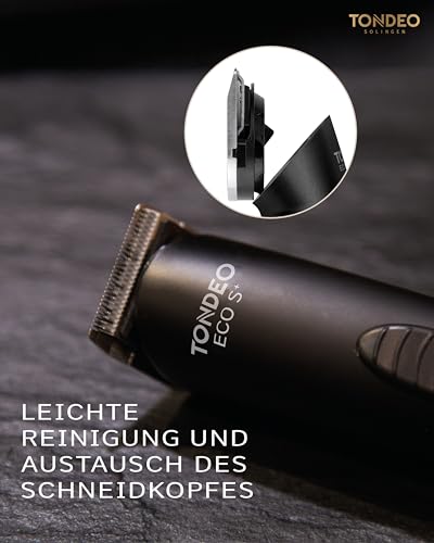 TONDEO Haarschneidemaschine ECO S PLUS BLACK | Profi Haarschneider inklusive Ladestation und Aufsteckkamm für 4 verschiedene Schnittlängen